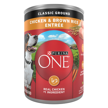 Purina ONE Classic Ground Chicken and Brown Rice Entree Wet Dog Food 13 oz can, case of 12-product-tile