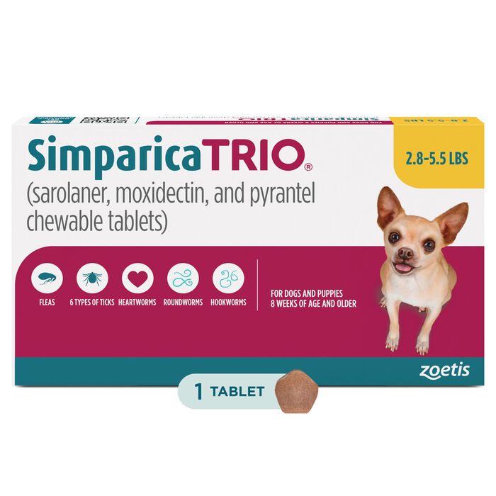 Simparica TRIO - Chewable Tablets for Dogs 1pk 2.8-5.5 lbs Chew Simparica TRIO - Chewable Tablets for Dogs 1pk 2.8-5.5 lbs Chew product detail number 1.0