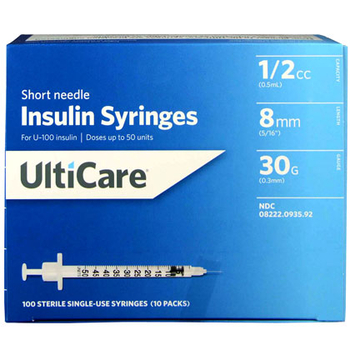 UltiCare U-100 Syringes 1/2cc 30G x 5/16" Short Needle 100ct UltiCare U-100 Syringes 1/2cc 30G x 5/16" Short Needle 100ct-product-tile