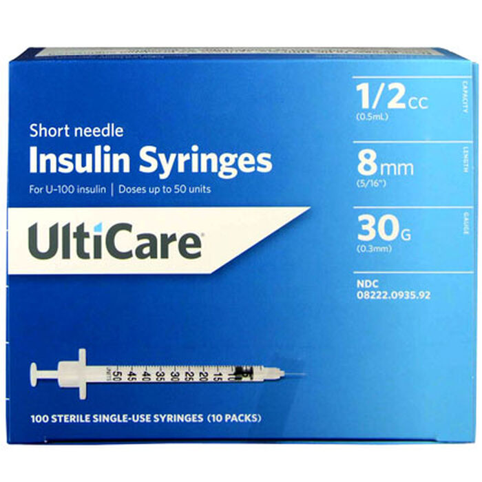 UltiCare U-100 Syringes 1/2cc 30G x 5/16" Short Needle 100ct UltiCare U-100 Syringes 1/2cc 30G x 5/16" Short Needle 100ct product detail number 1.0
