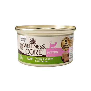 Wellness CORE Natural Grain Free Kitten Chicken & Turkey Canned Wet Cat Food - 3 oz Cans - Case of 12-product-tile
