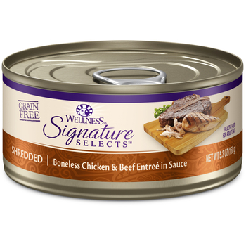 Wellness CORE Signature Selects Natural Grain Free Shredded Chicken & Beef Entree Canned Wet Cat Food - 5.3 oz Cans - Case of 12-product-tile