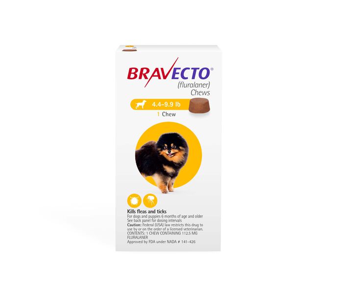 Bravecto Chews for Dogs, 4-10 lbs, 1 treatment, 112.5 mg Fluralaner Bravecto Chews for Dogs, 4-10 lbs, 1 treatment, 112.5 mg Fluralaner product detail number 1.0