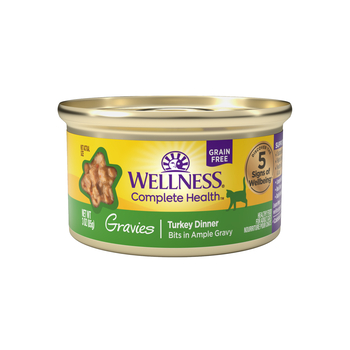 Wellness Complete Health Natural Grain Free Gravies Turkey Dinner Canned Wet Cat Food - 3 oz Cans - Case of 12-product-tile