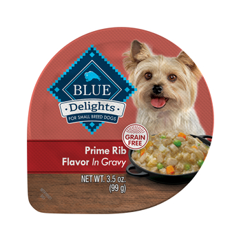 Blue Buffalo BLUE Delights Adult Prime Rib Flavor in Hearty Gravy Small Breed Wet Dog Food 3.5 oz Cup - Case of 12-product-tile