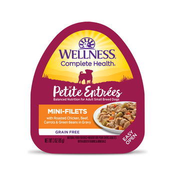 Wellness Small Breed Petite Entrees Mini-Filets Roasted Chicken, Beef, Carrots & Green Beans Grain Free Wet Dog Food 3 oz Cup - Case of 12-product-tile