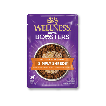 Wellness CORE Bowl Boosters Simply Shreds Chicken, Chicken Liver & Broccoli Recipe Dog Food Topper 2.8 oz Pouch - Pack of 12-product-tile